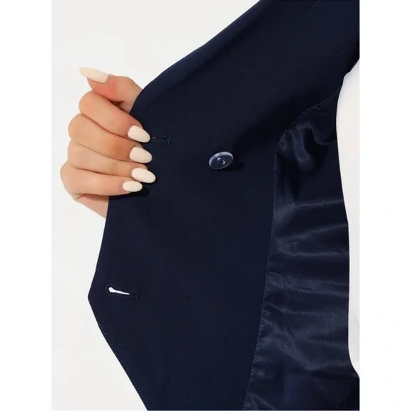 Women's Lapel Collar Dressy Versatile Racerback Waistcoat Suit Vest Dark Blue L - Picture 4 of 5